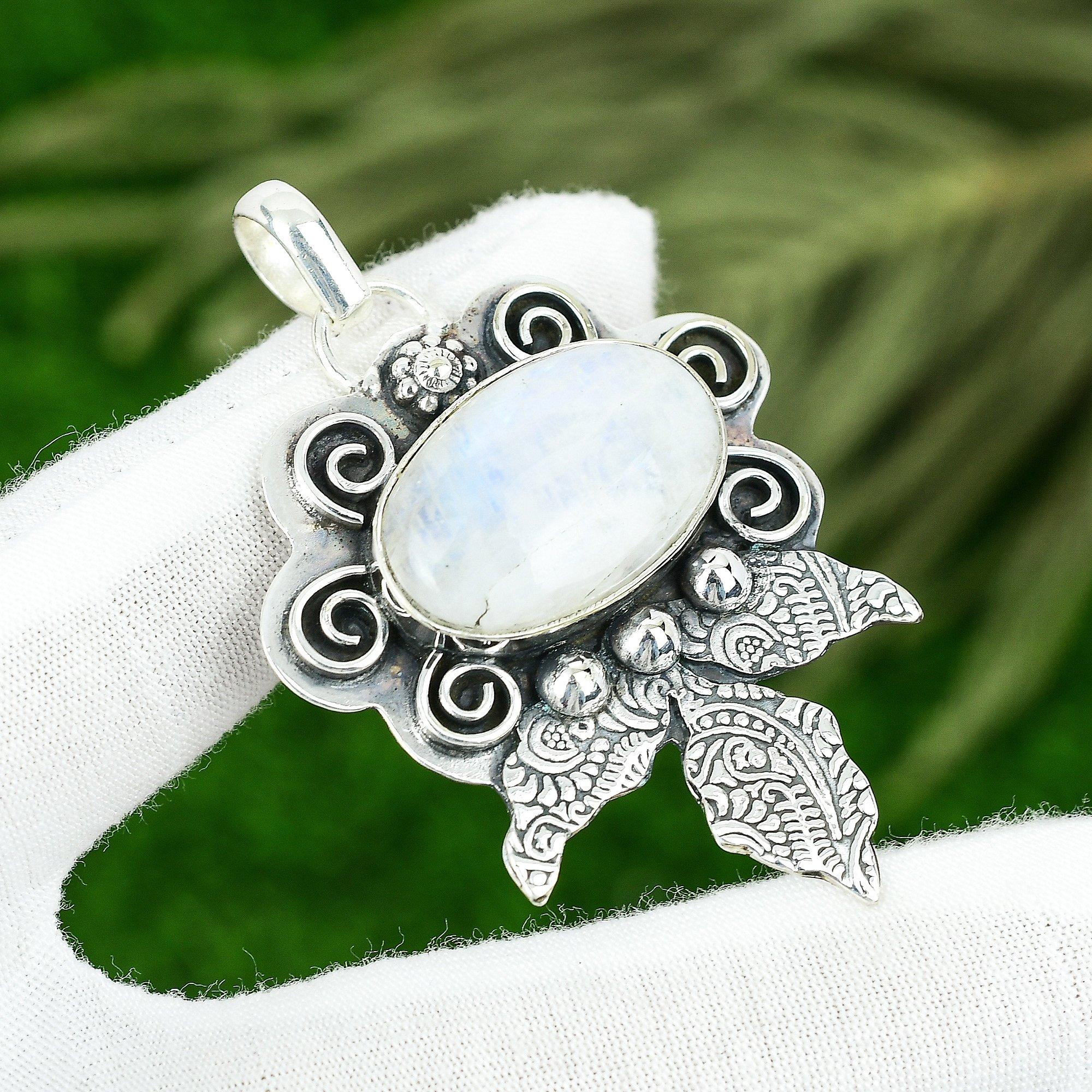 

Sisters Day Sale 925 Sterling Silver Natural Rainbow Moonstone Daughter Pendant