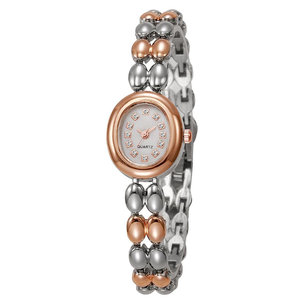 Fashionable and Cute Simple Creative Shape Round Dial Alloy Strap Women's Quartz Watch Bracelet 2-piece Set, Suitable for Party
