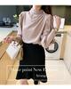 Women's Stand Collar Lantern Sleeve Pleated Top - Fashionable, Loose Fit