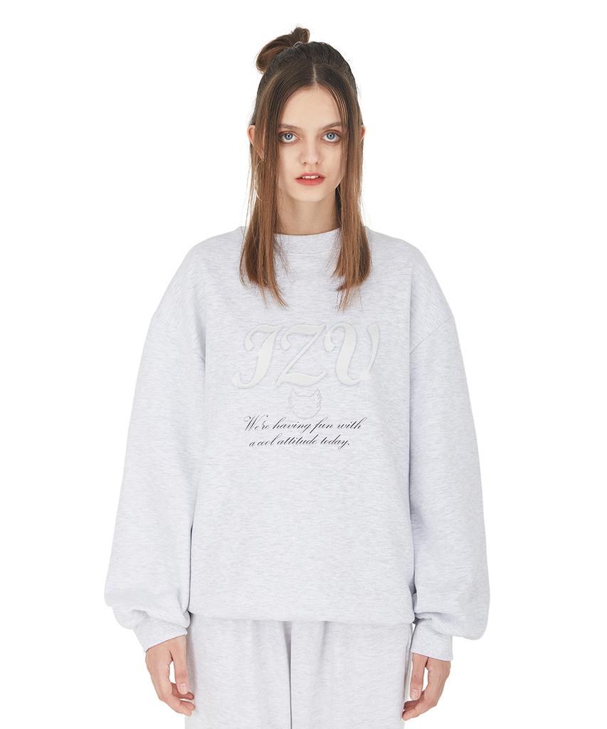 Isjabaibeu [Iss004-2] Izv Crystal Logo Sweatshirt - Light Gray