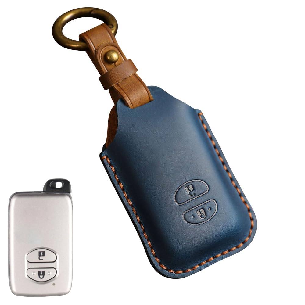 Kinotaka Genuine Leather Key Case, Prius 30 Series, 2 Buttons, Prius Alpha, Aqua, 86, Vitz, Corolla, Blue
