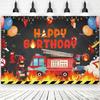 Sfondo a Tema Pompieri e Camion dei Pompieri Cartoni Animati Decorazioni Compleanno Ragazzo Fiamme Rosse Articoli per Feste Sfondo Fotografico