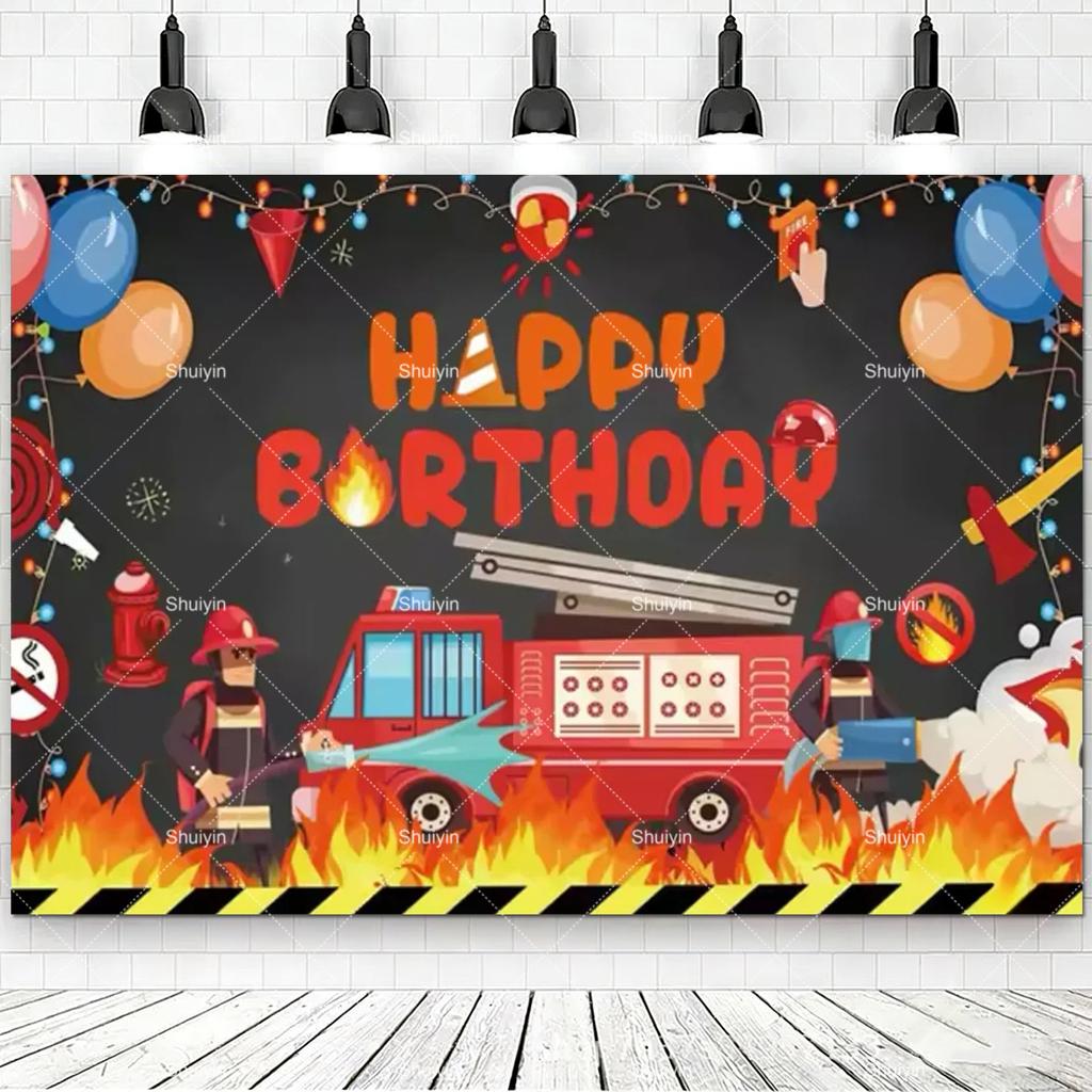 Sfondo a Tema Pompieri e Camion dei Pompieri Cartoni Animati Decorazioni Compleanno Ragazzo Fiamme Rosse Articoli per Feste Sfondo Fotografico