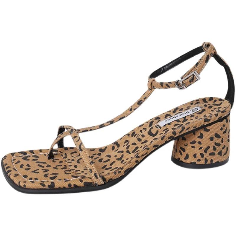 Fashion High Heel Sandal For Women Med Suit Female Beige Summer Shoes Cross-shoes High-heeled Medium Black Block Girls 2024 Fashion New