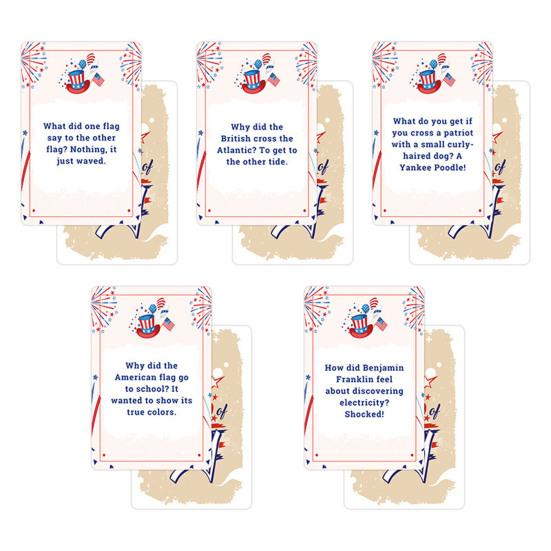 1 Set 4. Juli 54 Witzkarten Unabhängigkeitstag Thema Witze Papierkarten Kinder Erwachsene Familienparty Interaktives Brettspiel