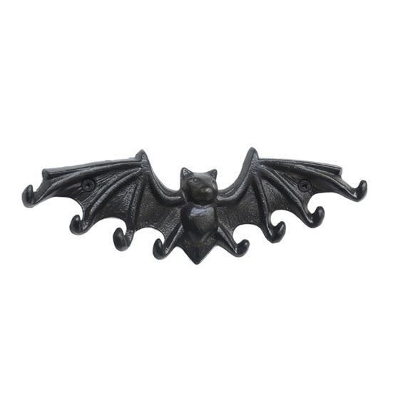 Yousheng Bat Wall Hooks, Black Cast Iron Gothic Coat Rack with 2 Prongs, Rustic Metal Hanging Organizer for Keys Hats Scarves, Industrial Home Decor