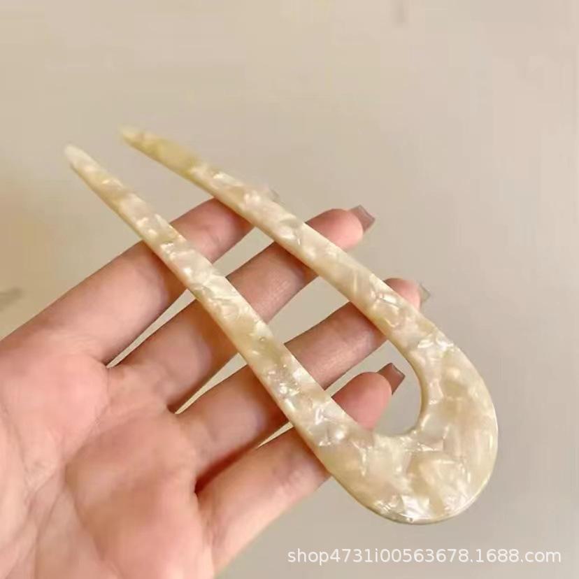 Korean U-Shaped Acetate Hairpin for Buns - Modern Style Clip