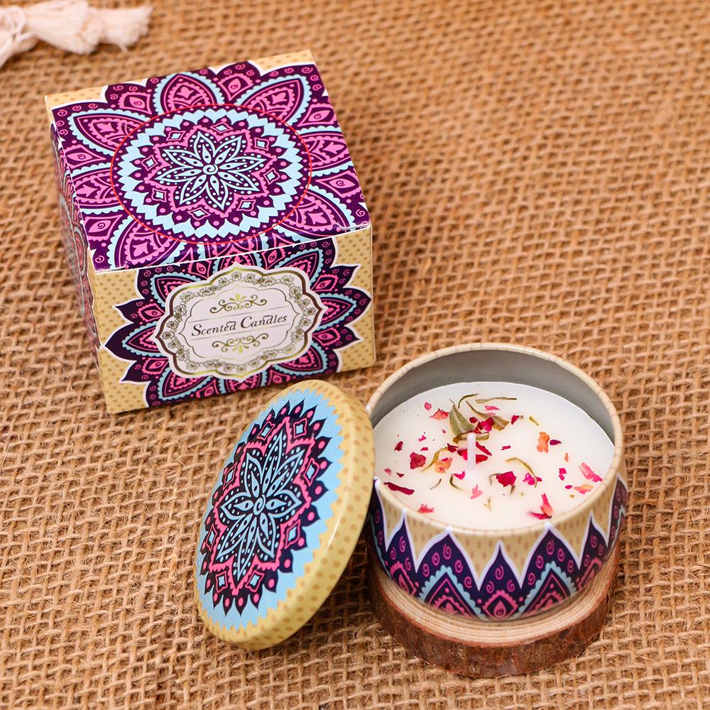 Ethnic Style Aromatherapy Candle Gift Set with Tinplate Dried Flowers
