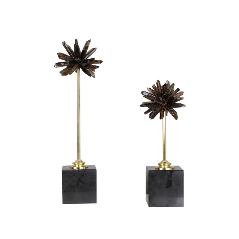 Black Crystal Handicraft Natural Crystal Artificial Flower Metal Figurine Decorative Figurines Home Decoration Accessories