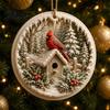 Reusable Winter Window Decor 2 Pcs Red Bird Christmas Ornaments 2D Round Acrylic Snowy Scene Decorative Ornaments for Elders Xmas Tree Hanging