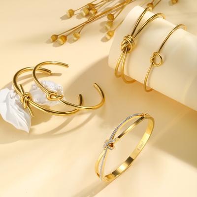Open Manchet Armband voor Dames, Knoop de Knoop Armband, Verguld Forever Love Knoop Oneindigheid Roestvrij Staal Sieraden