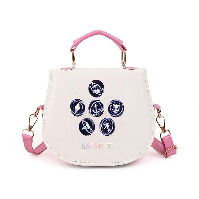 Unique Apparel Kinderen Meisjes KATSEYE Bedrukt Student Lichtgewicht Crossbody Tas Casual PU Schoudertassen 14.5*17cm white