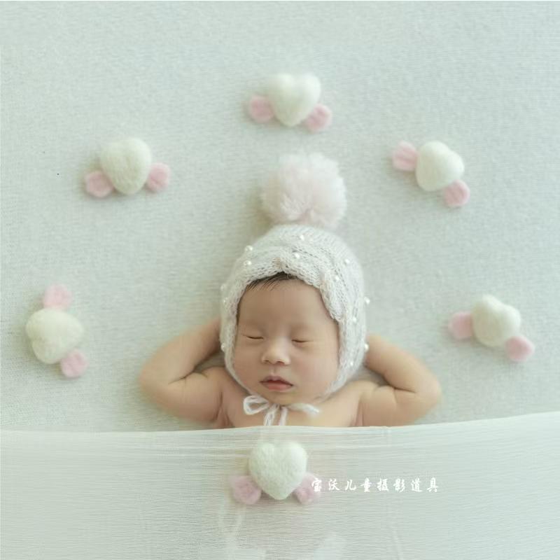 Hand Knitted Crochet Angora Wool Baby Elf Hat Newborn Coming Home Bonnet Beanie for Photography Props