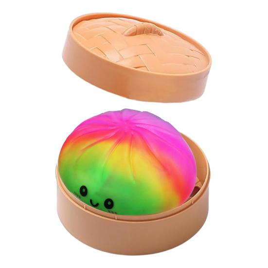 Smiling Steamed Bun Stress Ball with Steamer Anti-Anxiety Cartoon Dumpling Squeeze Toy Soft Simulated Dough Ball Fidget Sensory Toy