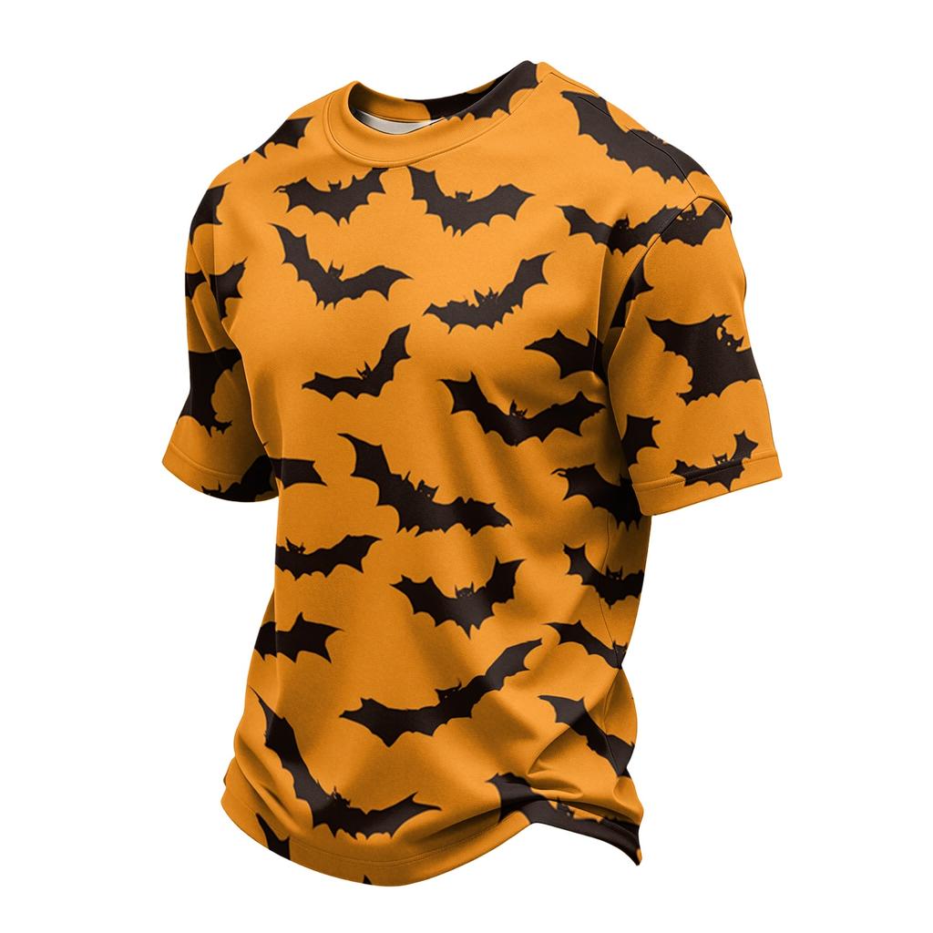 Men's Casual Short Sleeve T-Shirt Lightweight Breathable Round Neck Top Halloween Pumpkin Print Design Comfortable Fit