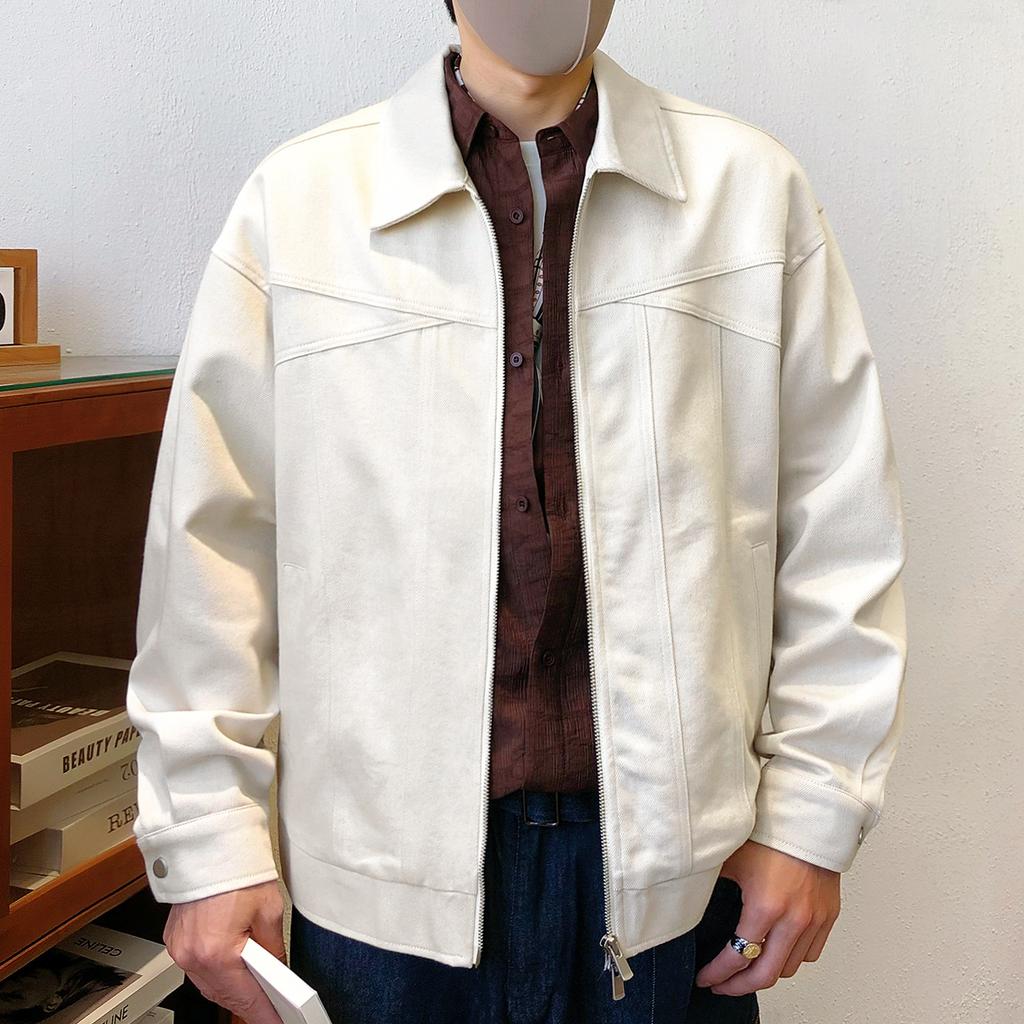 Washed Zipper Lapel Jacket Men's New Spring and Autumn Short Coat