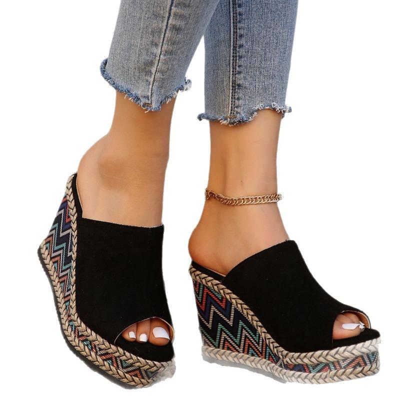 Big Size Women's Shoes One Strap Slope Heel Thick Bottom Sandals Fashion Sandals