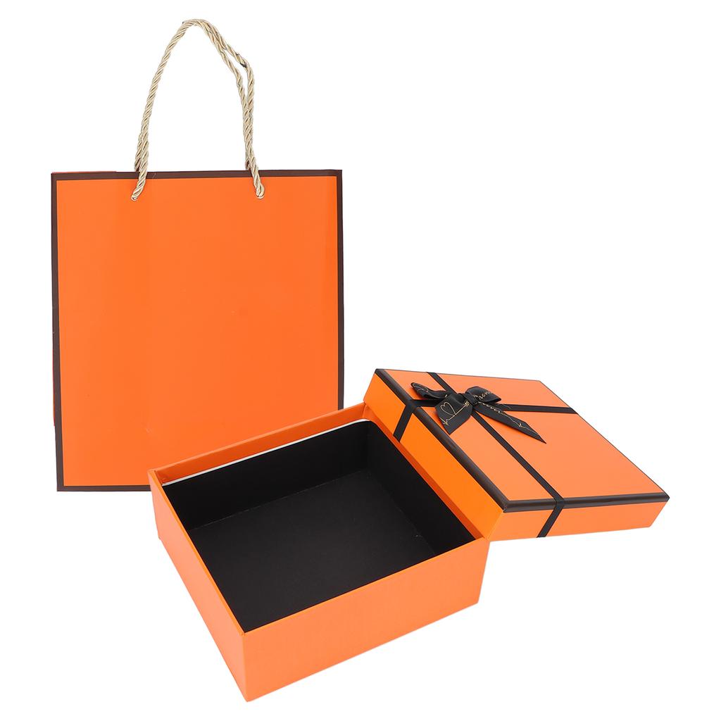 Gift Wrapping Boxes Set Orange Gift Packaging Box with Cover Ribbon Bag for Christmas Birthday Anniversary
