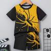 Children's clothing 2-piece set, boys' 3D printed spider pattern short sleeved T-shirt shorts set, summer sports