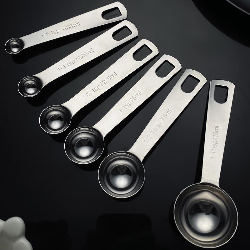 6-Piece Stainless Steel Graduated Measuring Spoon Set for Kitchen and Baking