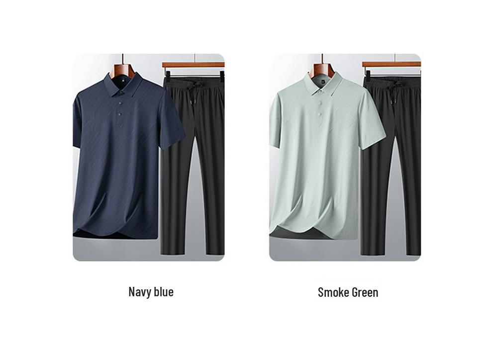 Men's Summer Cool Set: Short Sleeve T-shirt & Breathable Long Pants