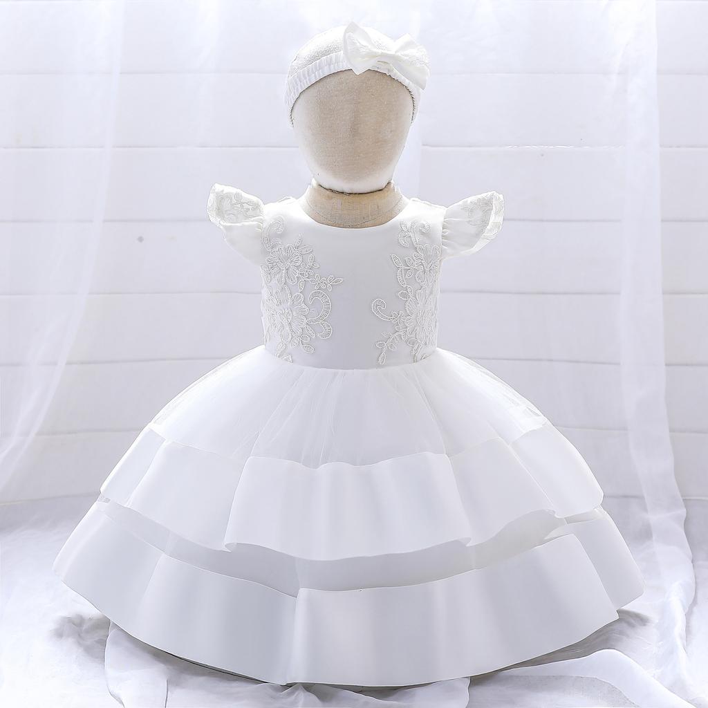 Summer Baby Embroidery Girl Dresses Fly Sleeve Toddler White Baptism Dress For Birthday Party Wedding Dress Lace Infant Princess