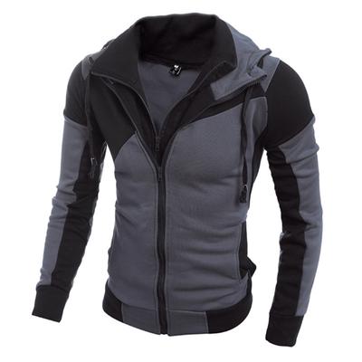 New Men's Statement Color-block Double-layered Zippered Hooded Cardigan Slim Fit Sweatshirt