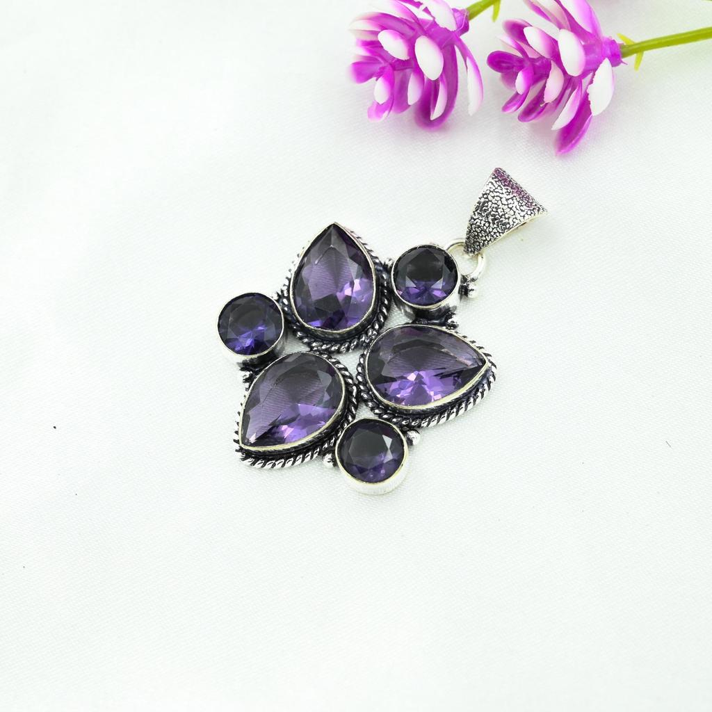 Amethyst Pendant Gemstone Jewelry, 925 Solid Sterling Silver Pendant, Gift For Women Handmade Pendant