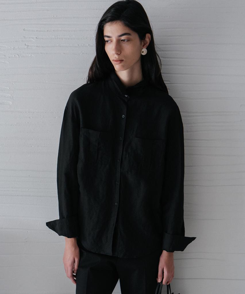 Beullaengkeulumumeon Raw Linen Pocket Shirt_Black