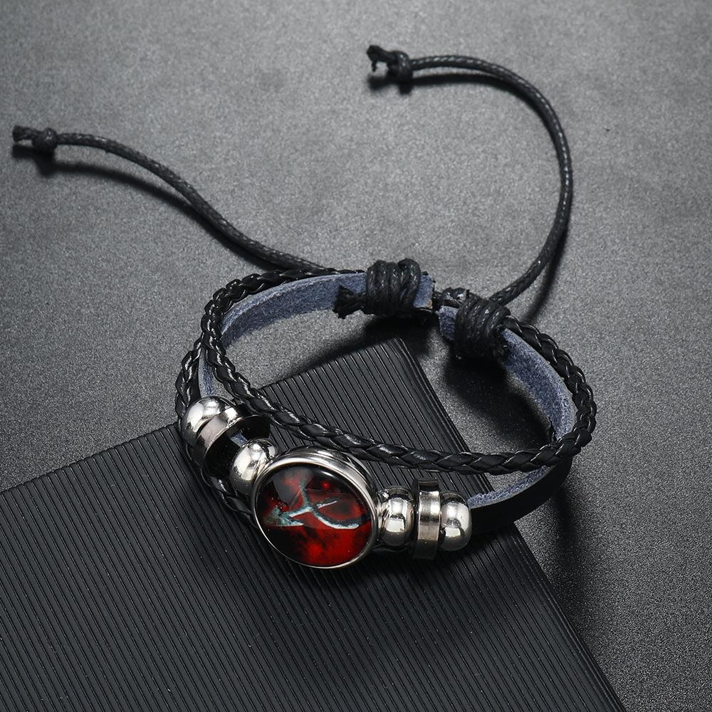 New 12 Constellation Luminous Cowhide Bracelet, Personalized Retro Men and Women Couple Jewelry Bracelet, Twelve Constellation Jewelry