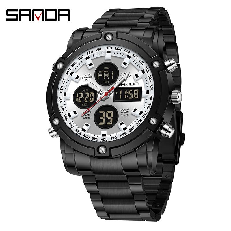 Мужские многофункциональные водонепроницаемые бизнес-часы Sanda со стальным ремешком