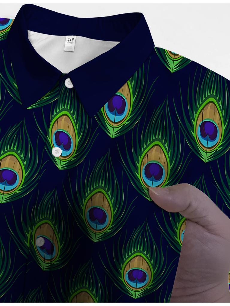 3D Printed Peacock Feather Hawaiian Short Sleeve Shirt Plus Size Men's Casual Short Sleeve Comfortable Fabric