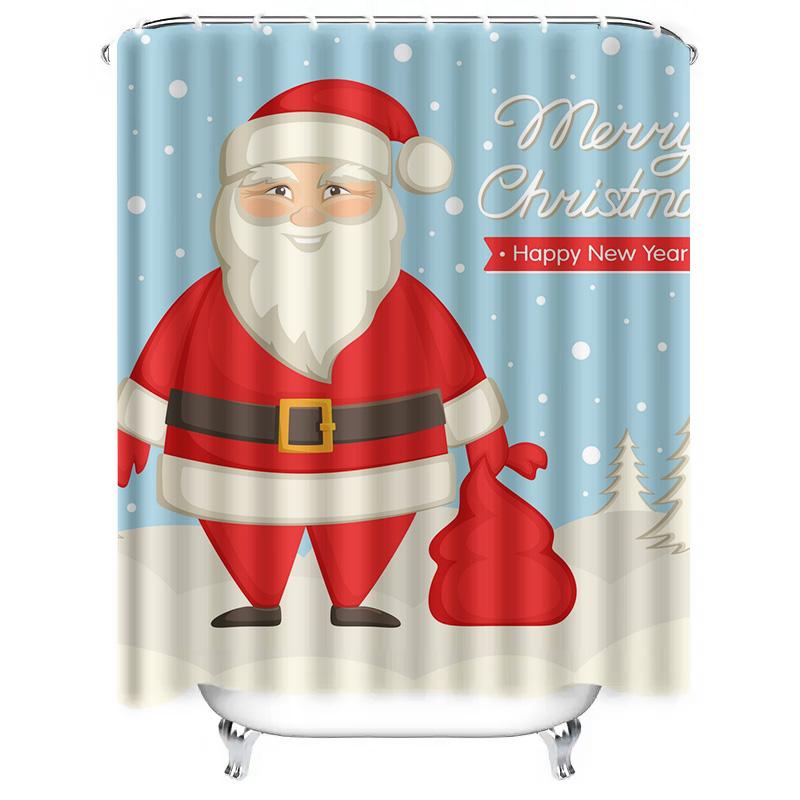 Tu Christmas Shower Curtain Santa Claus Holiday Festive Winter Reindeer Elk Snowflakes Holiday Decor Bathroom Set Waterproof Xma