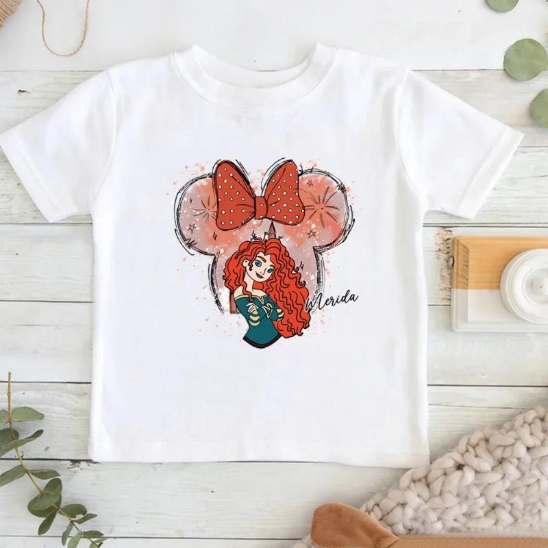 Disney Child Belle Princess Kawaii Printed T-shirt Baby Girl 100%cotton Soft Cartoon Clothing Cute Graphic Tops Kids Funny Tees