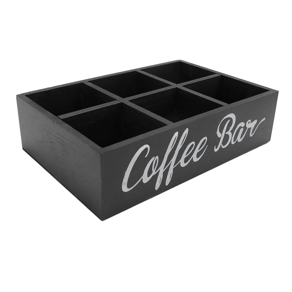 Coffee Station Organizer with Divider Wooden Coffee Bar Accessories Storage Box Tea Bags Coffee Pods Holder for