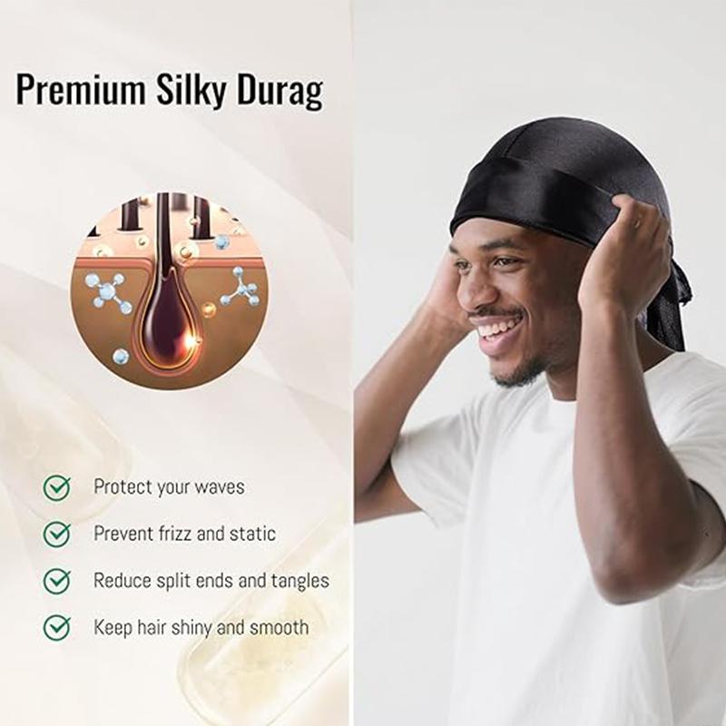 1pc Soft Satin Durag Lined Bonnet Unisex Hiphop Durag Hair Bonnet Household Shower Sleeping Cap Long Tail Hair Wrap Cover