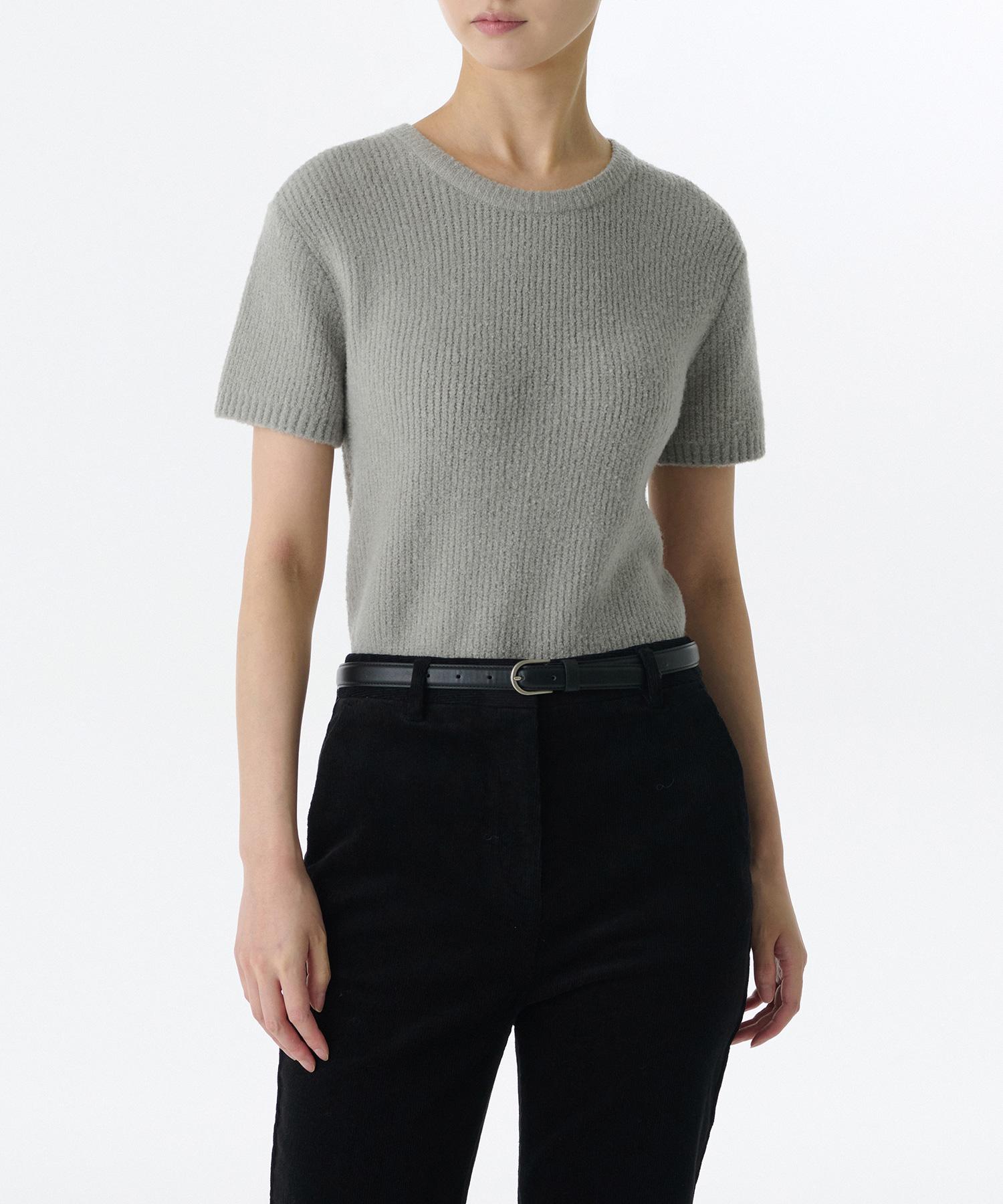 Musinsa Standard Woman Women S Mini Boucle Ribbed Short Sleeve Knit [Light Grey] Light Gray/S