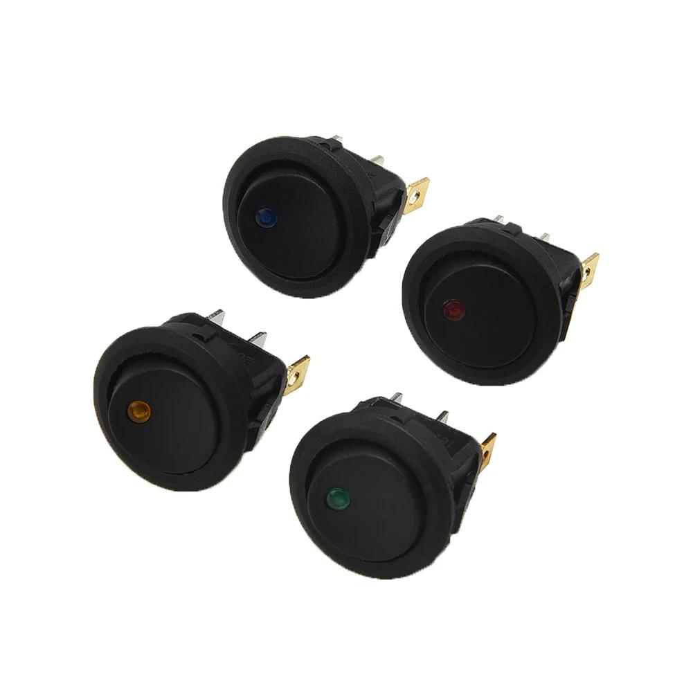 Rocker Switches Plastic Black 4Pcs Round Rocker LED Light Toggle for car flashing lights chassis lights dome lights 4Pc
