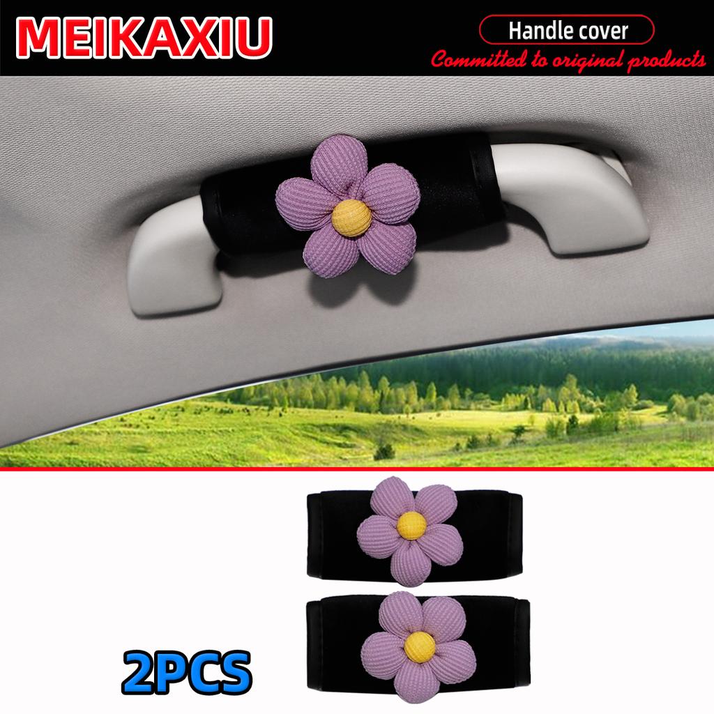 2PCS Soft Plush Fabric Flower Car Door Handle Covers Women's Grip Pull Covers Car Interior Decoration Accessories