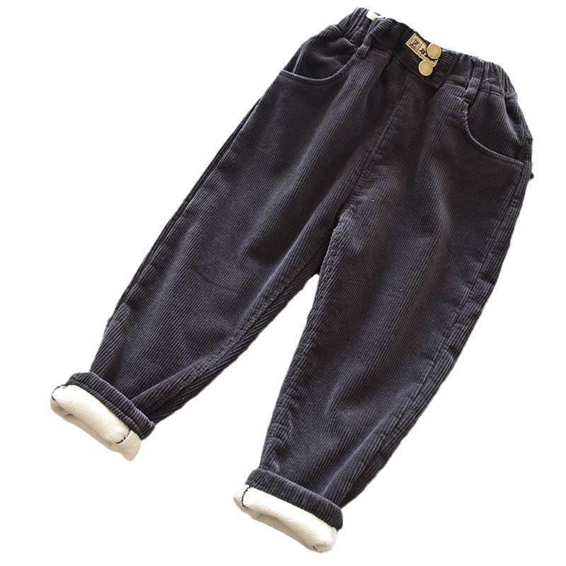 Girls Corduroy Pants Warm Fleece Lined Solid Casual Trousers for Autumn Winter