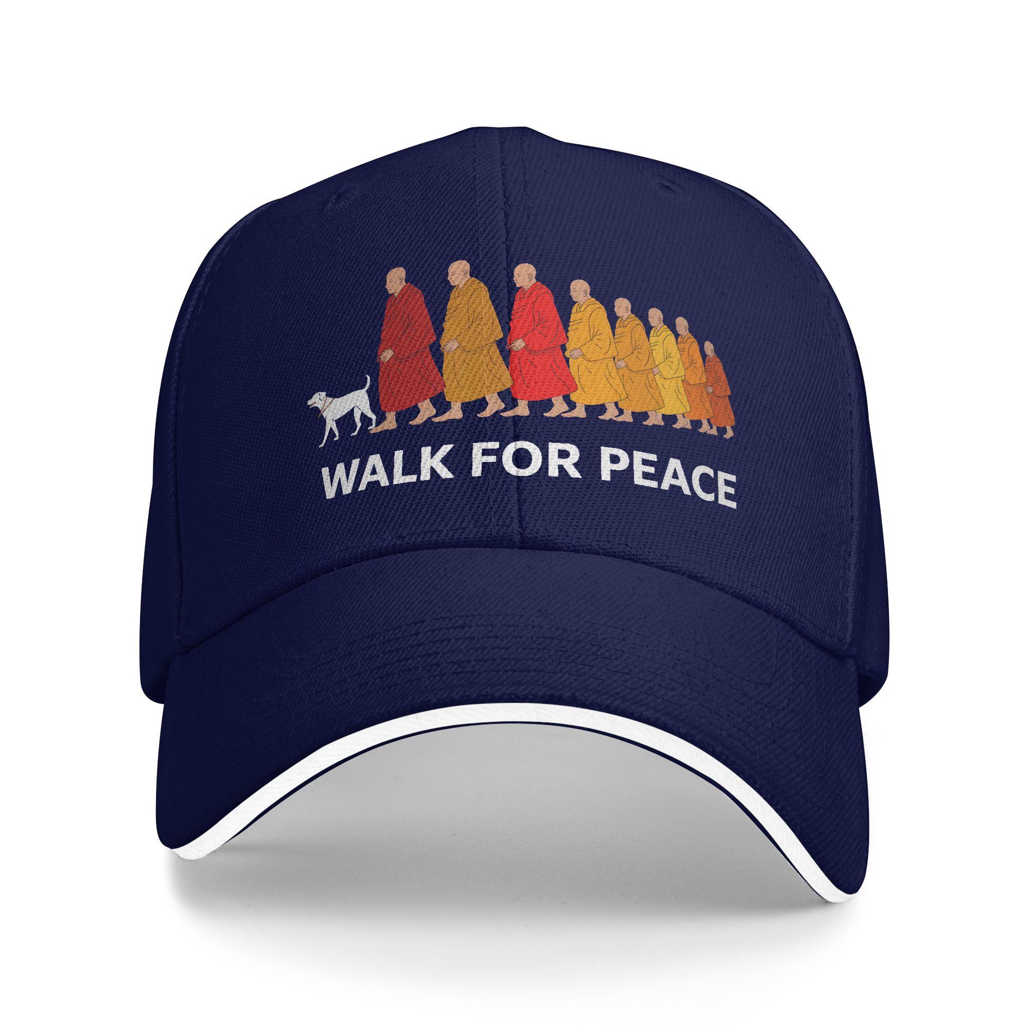 

Summer Casual Baseball Cap Retro Walk for Peace Monks with Aloka Dog Running Hippie Trucker Hat For Men Fashion Baseball Caps One Size темно-синього кольору