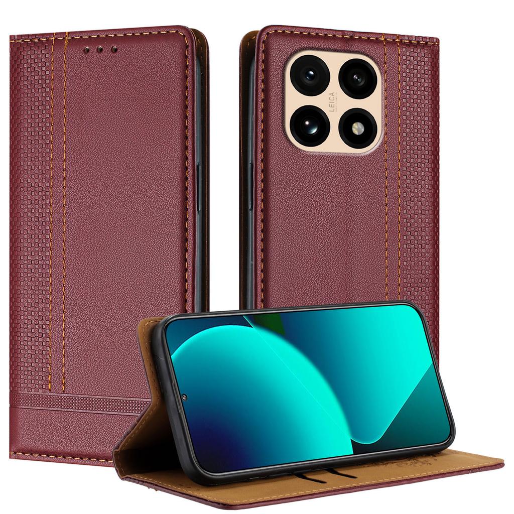 For Xiaomi 15T Case L-Shaped Grid Pattern Leather Stand Phone Cover with Card Slots