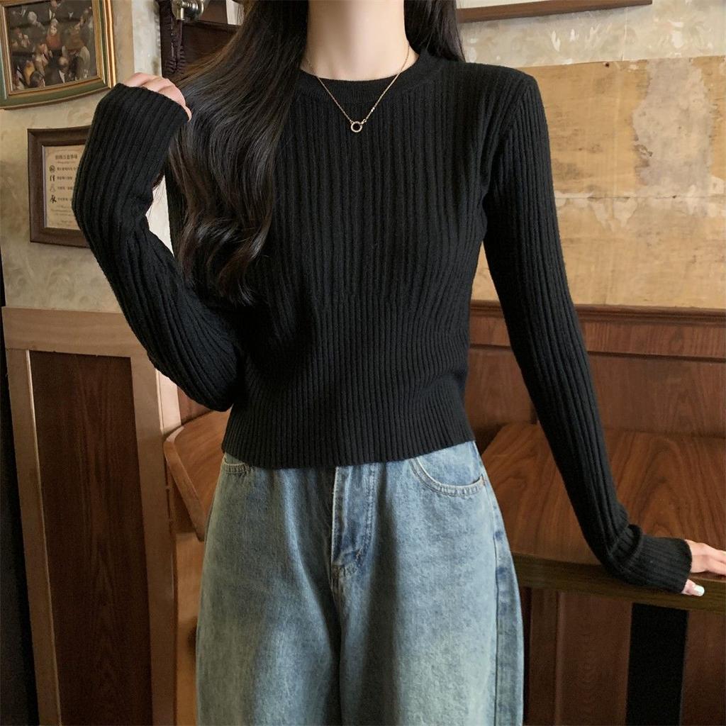 Underlay Knitted Sweater for Women's Autumn and Winter Outfits Slim Fit and Elegant Waistband Sweater Short Top