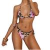 Bikini New Leopard Print Contrasting Color Triangle Cup Lace-up Sexy Bikini Swimsuit Swimming