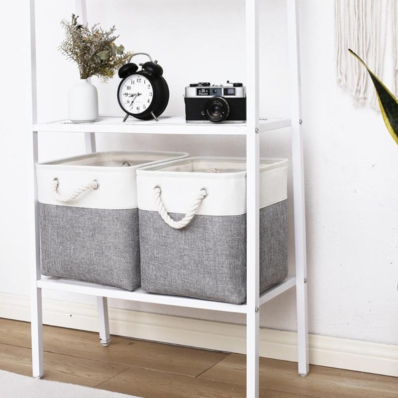 Set Of 4 Foldable Cube Baskets with Rope Handles Multipurpose Storage Box for Home Decoration Bedding Organizers