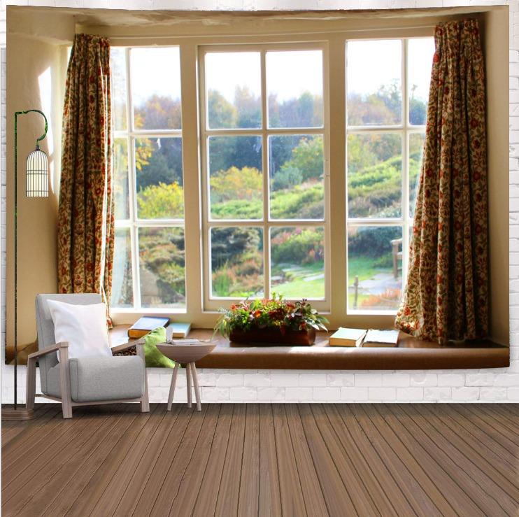 Berglandschaft vor dem Fenster, hängender Wandteppich, Wanddekoration für Zuhause, Büro, Wohnzimmer