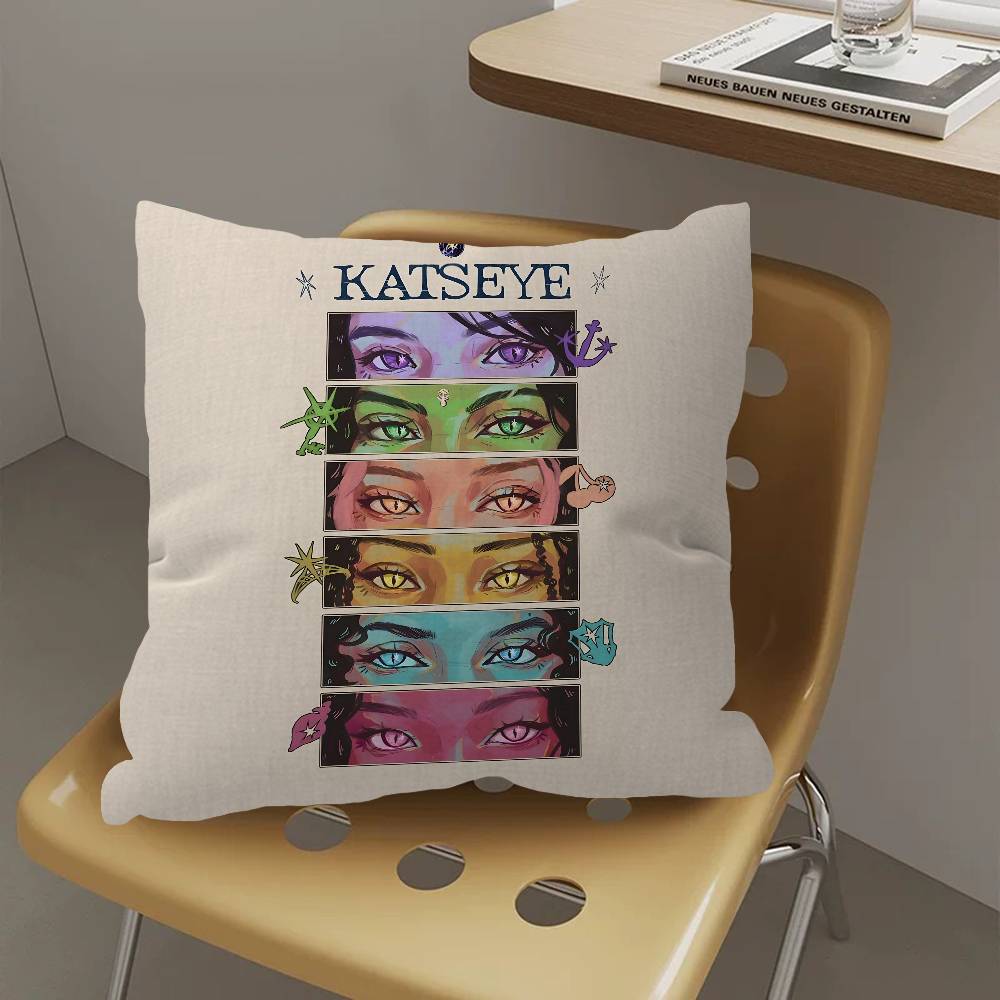 Korea Kpop Band K-Katseye Pillow Covers Cartoon Sofa Decorative Home Double-sided Printing Short Plush Cute Cushion Cover