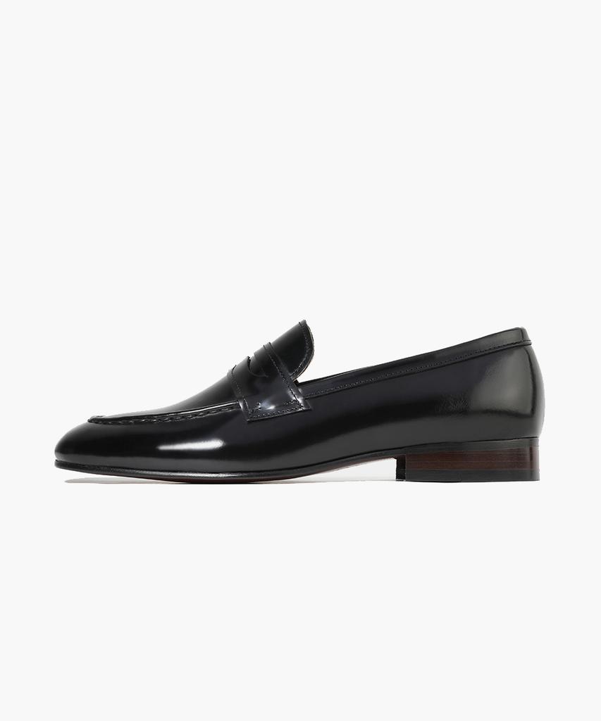 Firenze Atelier Flat Design Slim U-Tip Line Glossy Cowhide Penny Loafers 7100-B [Black Box]