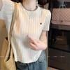 Chic Summer Heart Design Ice Silk Knitted T-shirt - Women's Short Sleeve Color Block Top