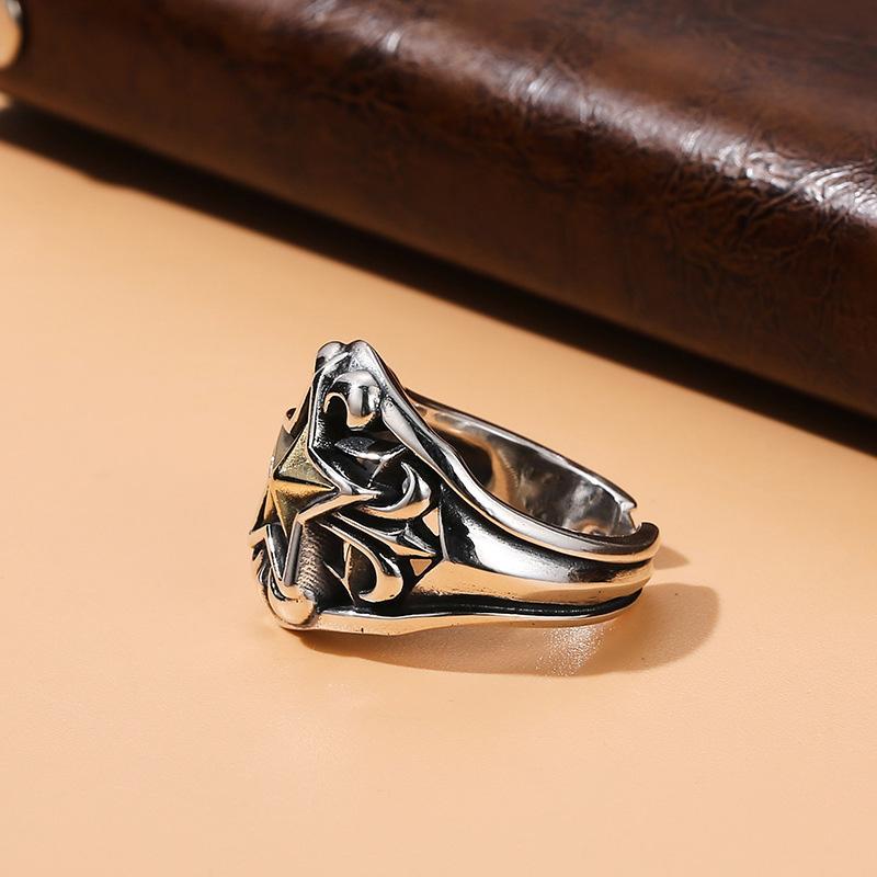 Retro Golden Cross Star Ring For Men Punk Gothic Rock Hiphop Open Ring Handmade Unisex Jewelry Bikers Accessories Lovers Gift